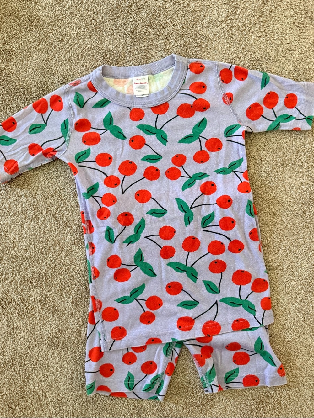 Hanna Andersson Cherry Print Kids Pajama Set - Lavender with Red Cherries